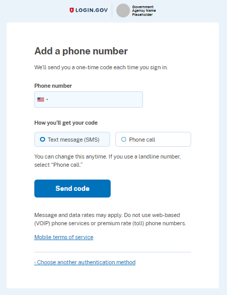 Figure 5: Add Phone to login gov
