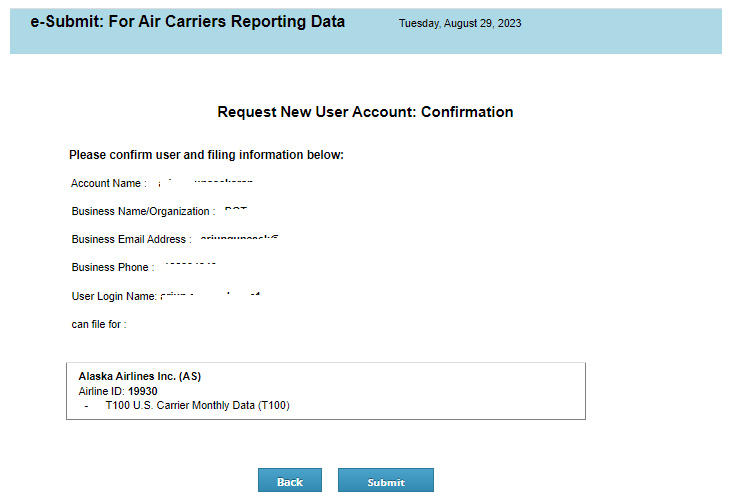 Figure 5: Request New User Account: Confirmation