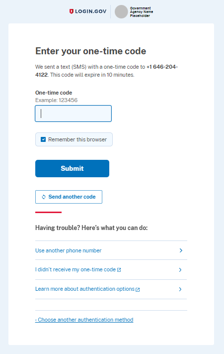 Figure 5: Registered Cellphone to Add login gov account