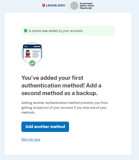 Figure 5: Confirmation of Cellphone to Add login gov account