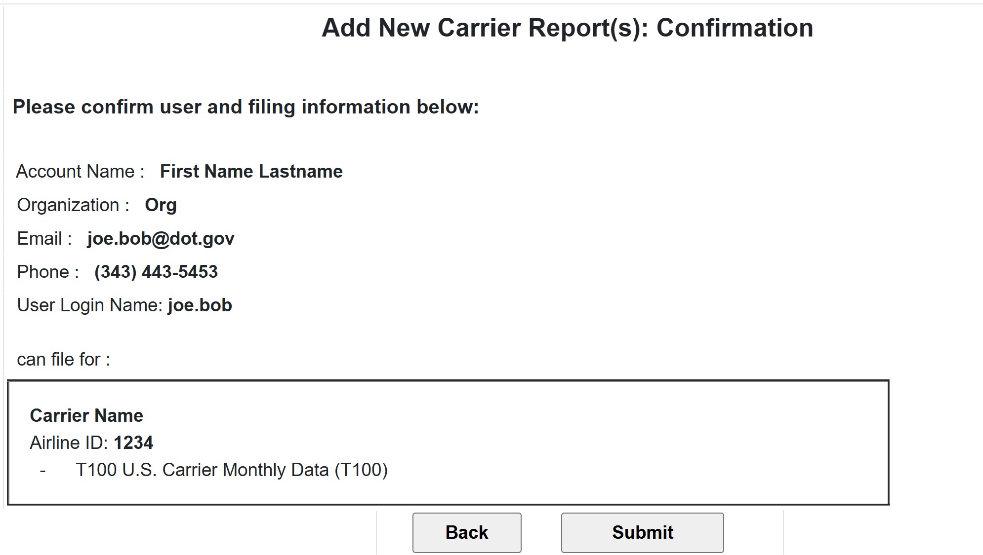 Figure 18: Add New Carrier Report(s) — Confirmation