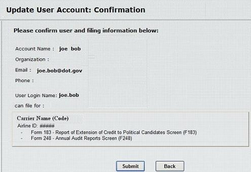 Figure 10: Update User Account: Confirmation Page