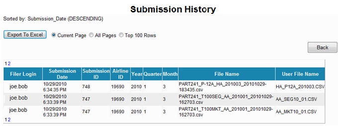 Figure 18: Submission History Page